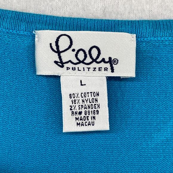 LILLY PULITZER Sweater L Vest Tank Round Neck Pullover Sleeveless Shell Blue - Picture 7 of 11